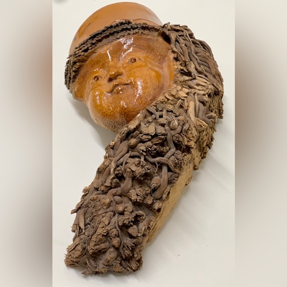 Vintage Hand Carved Native American Folk Art Bamboo Tree Root Face Mask - Picture 8 of 16